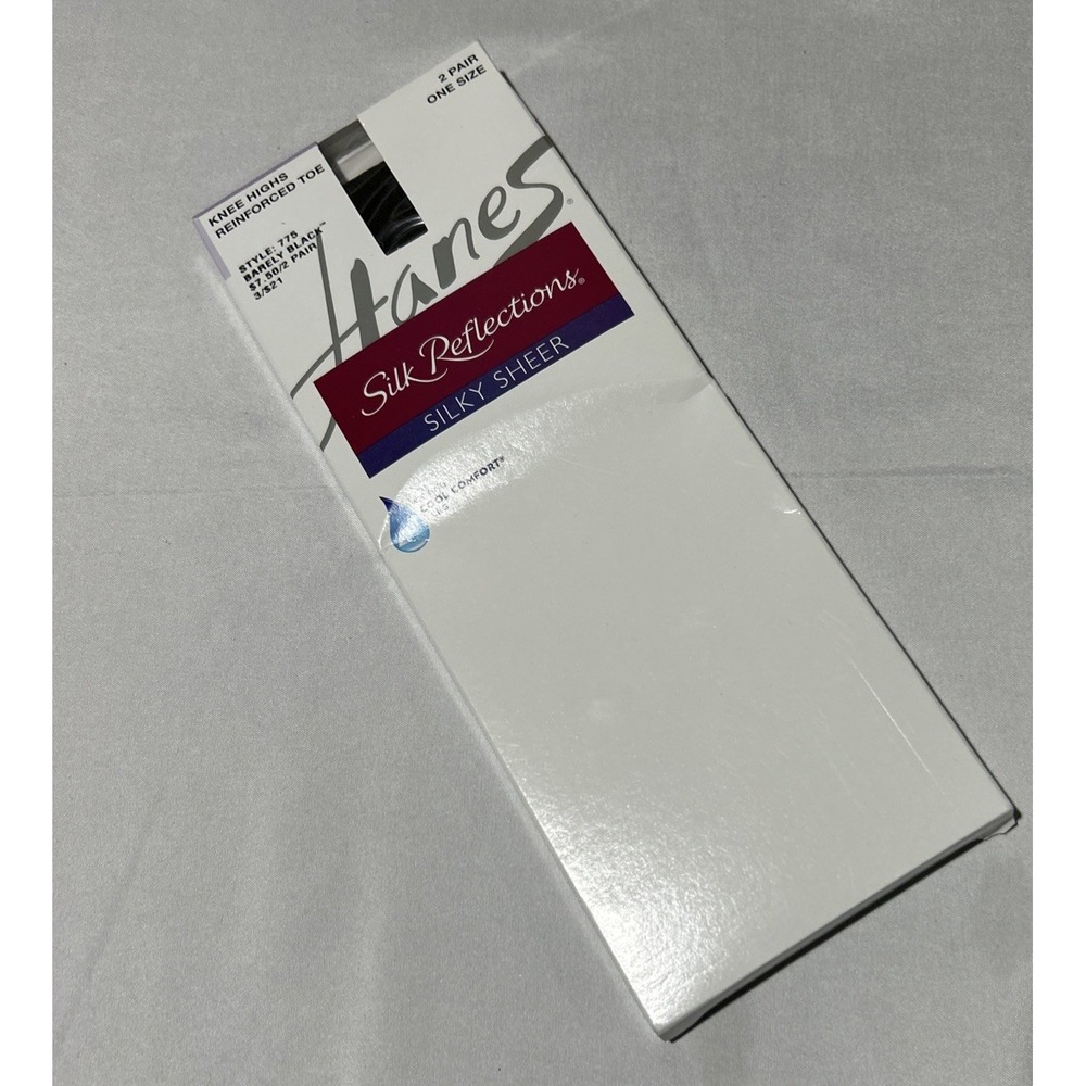 Hanes Silk Reflections Knee Highs Barely‎ Black Reinforced Toe 2 Pair One Size